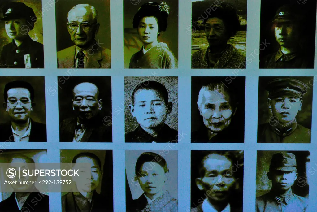 Hiroshima, Japan, photos of some victims of the atomic bomb, at the Hiroshima Memorial Museum