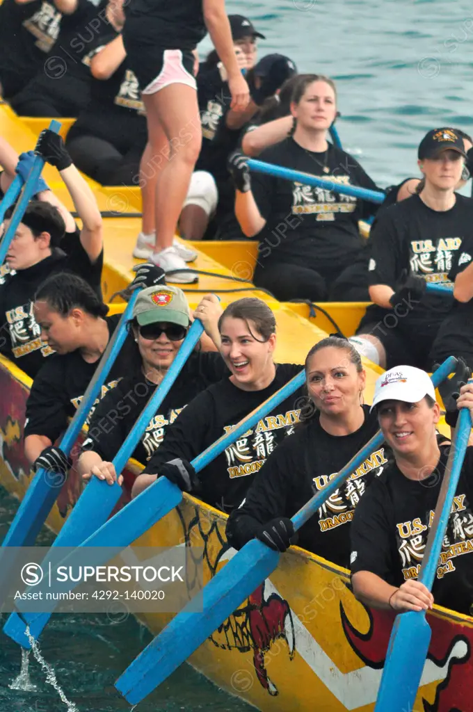 Naha, Japan, U.S. Navy paddlers at the Dragon Boat Festival, May)