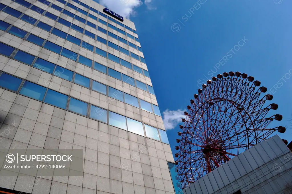 Osaka, Japan, modern architecture in the citys center and the Tempozan Ferris panoramic wheel