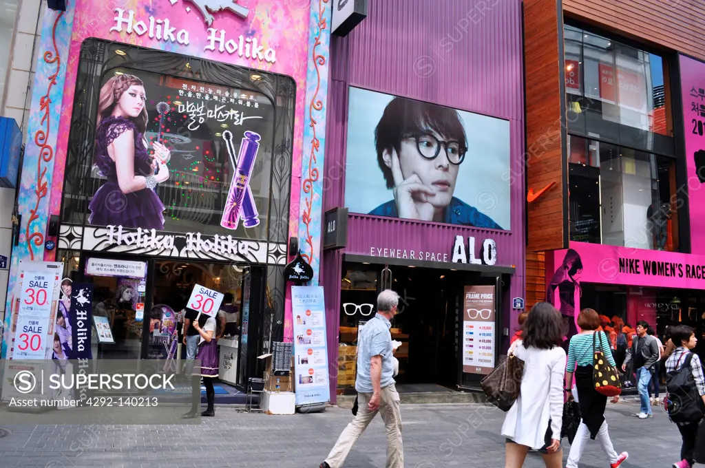 Seoul, South Korea, shops in the Myeong-dong shopping district