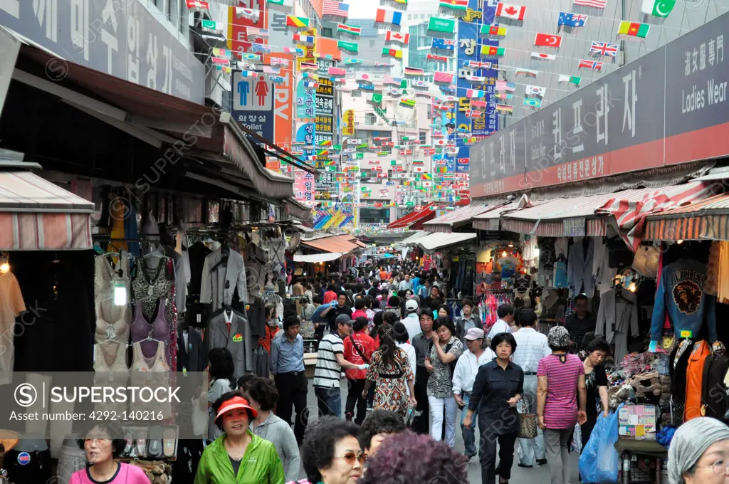 Seoul, South Korea, clothing alley at the Namdaemun Market
