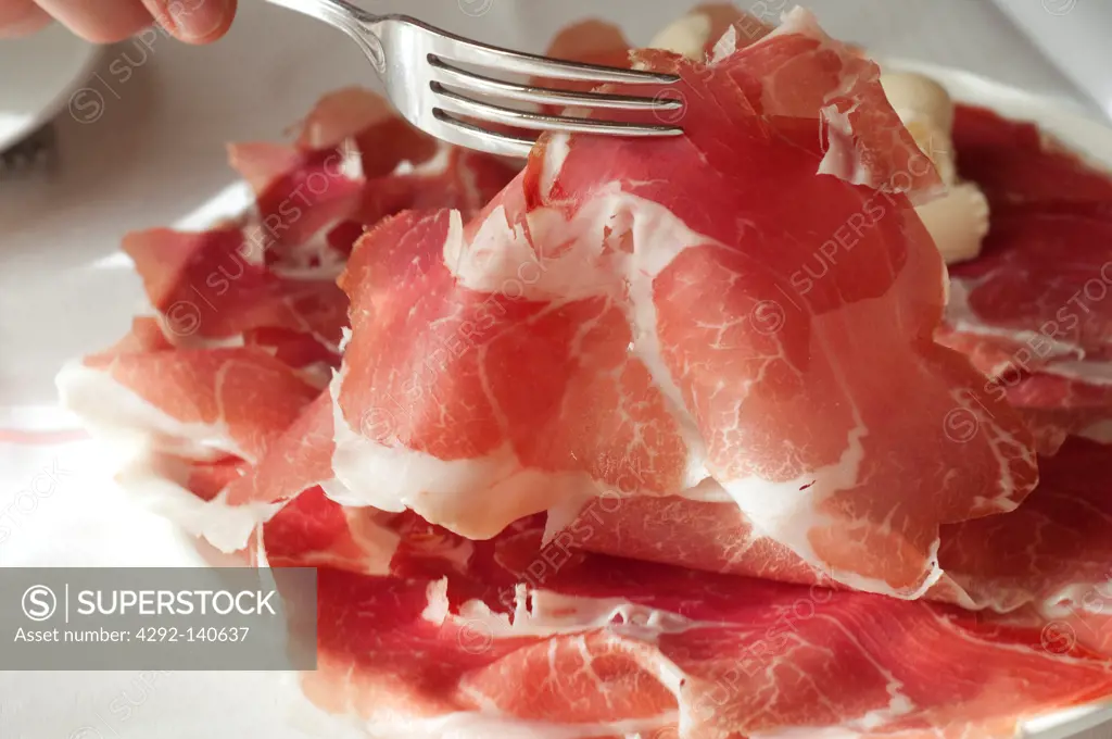 Italy, Emilia Romagna, Zibello, La Buca Restaurant, Culatello Typical Raw Italian Ham