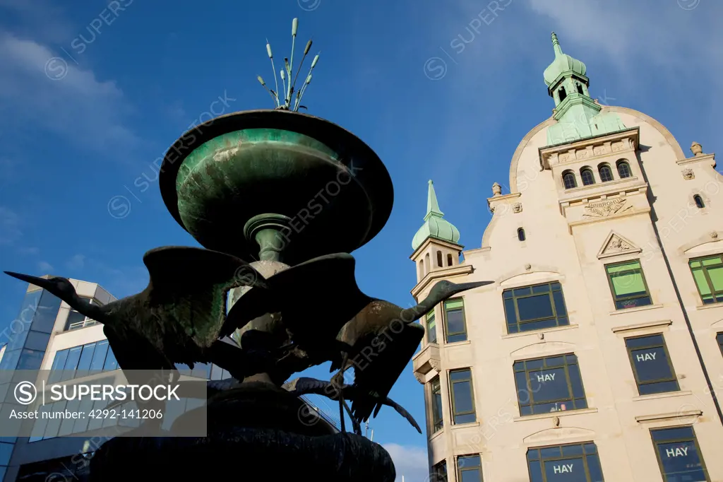 Denmark, Copenhagen, Armagertorv, architecture and fountain