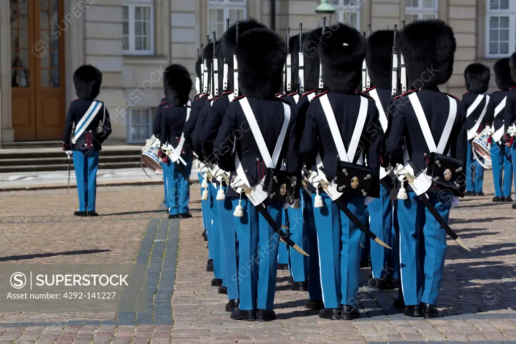 Denmark, Copenhagen, Amalienborg Palace, changing of the guard
