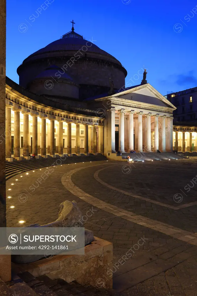 Italy, Campania, Naples, Plebiscito Square and Basilica San Francesco di Paola at night