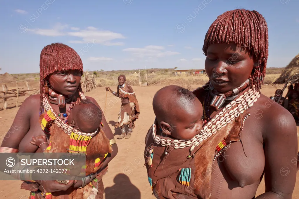 Africa, Ethiopia, Hamer tribe, women in village