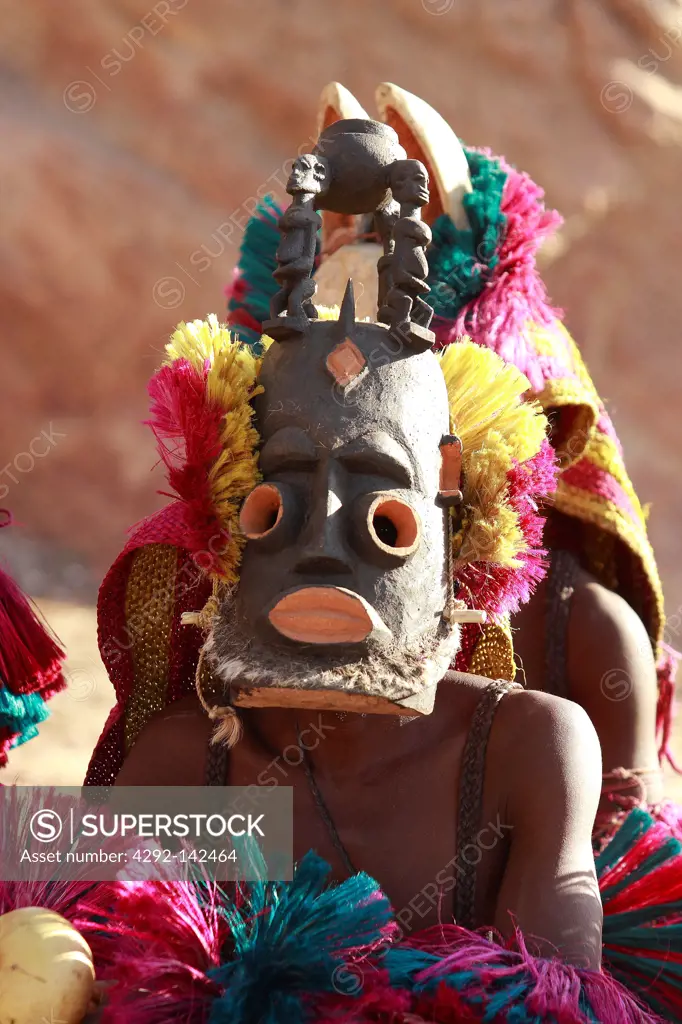 Africa, Mali, Dogon dancer with his tipical mask