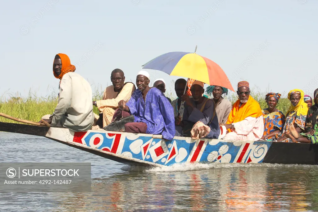 transport boat on Niger river close Konna village, Mali