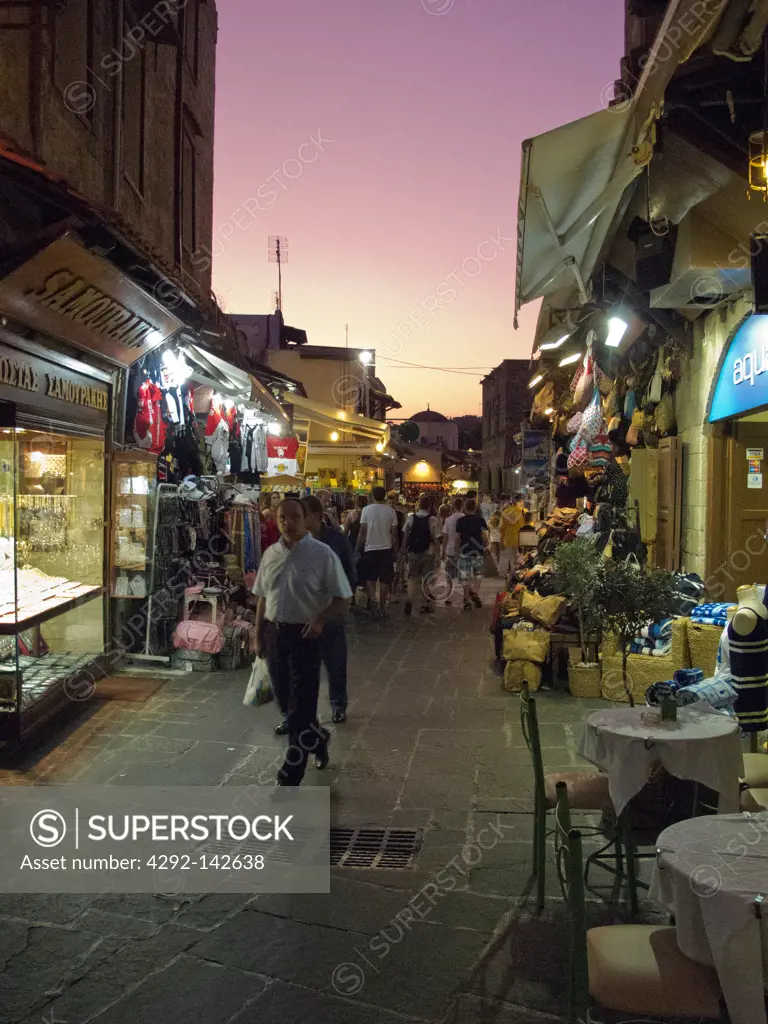 evening walking in Rhodes old town Greece