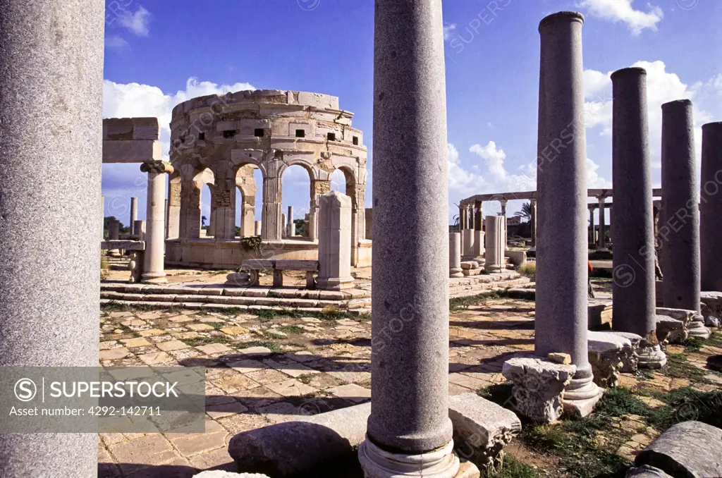 Africa, Libya, Leptis magna Forum ruins,