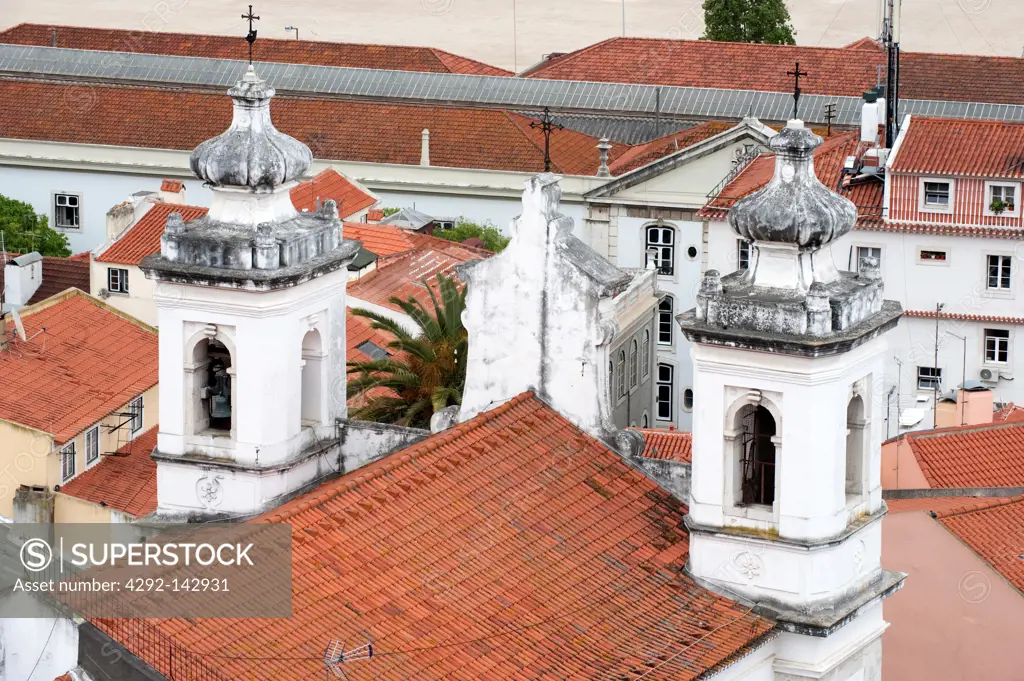 Quarter Alfama, San Miguel church view from point of view Miradouro Santa Luzia, Lisbon, Portugal