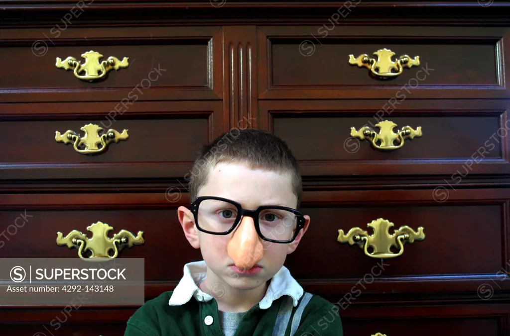 Boy with fake nose and glasses