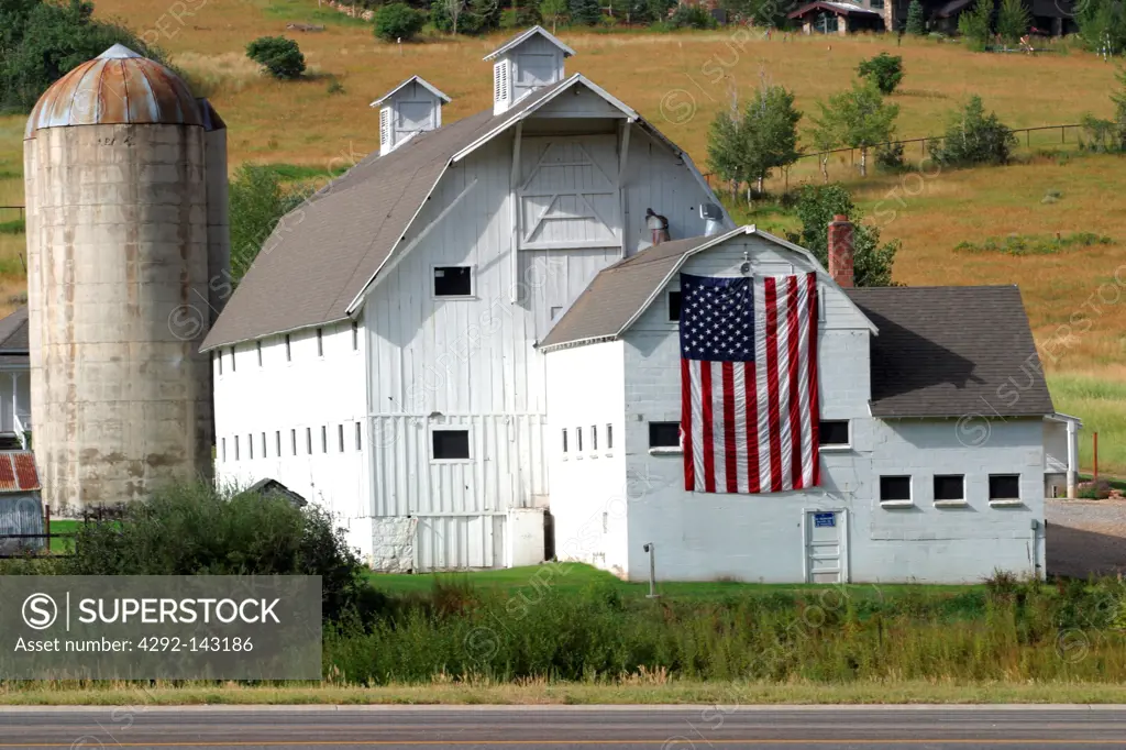 Utah, Park City, Barn With American Flag