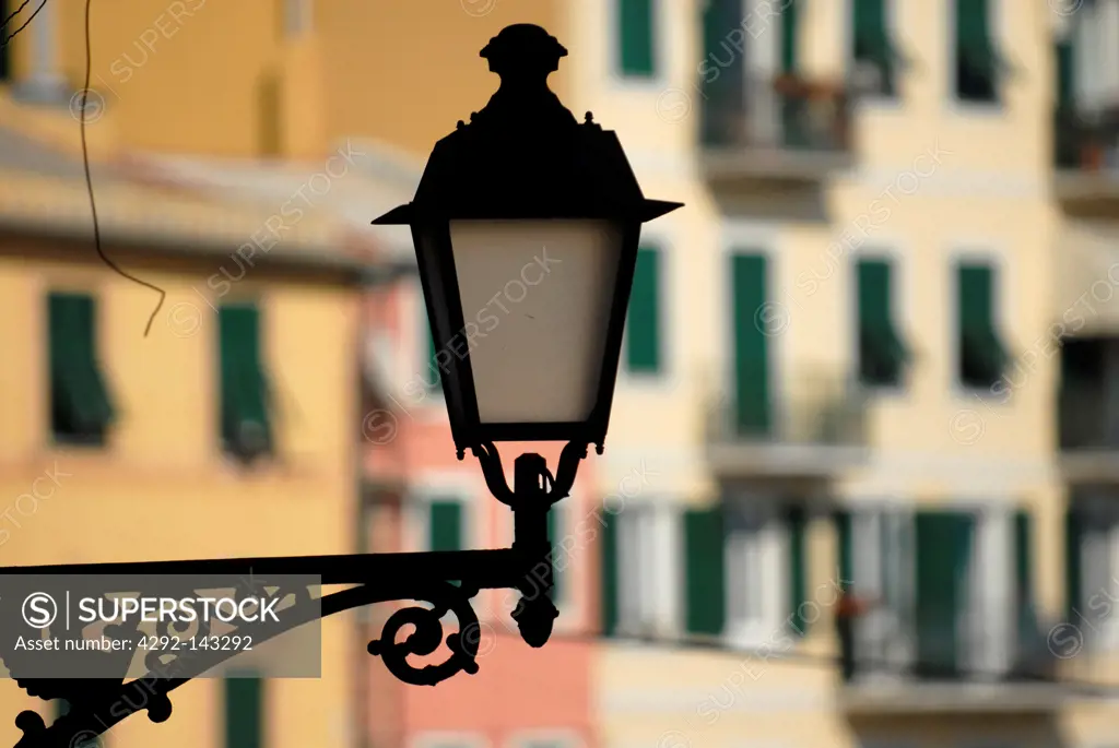 Italy, Liguria, Genoa, Nervi village, old streetlight