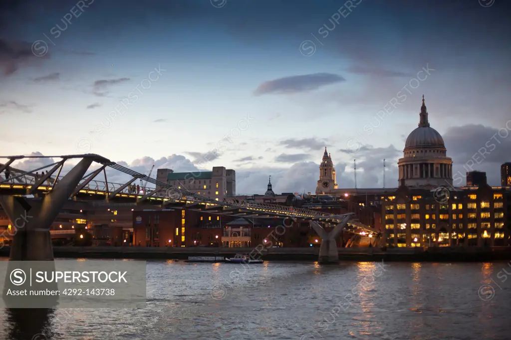England, London, Millennium bridge and st pauls cathedral London