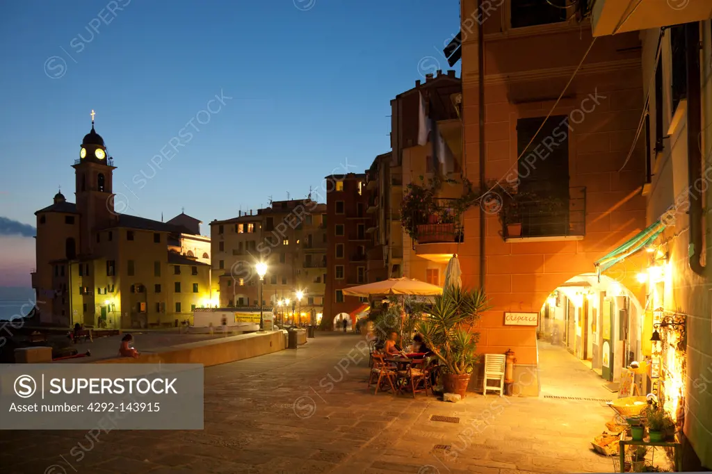 Italy, Liguria, Camogli at night