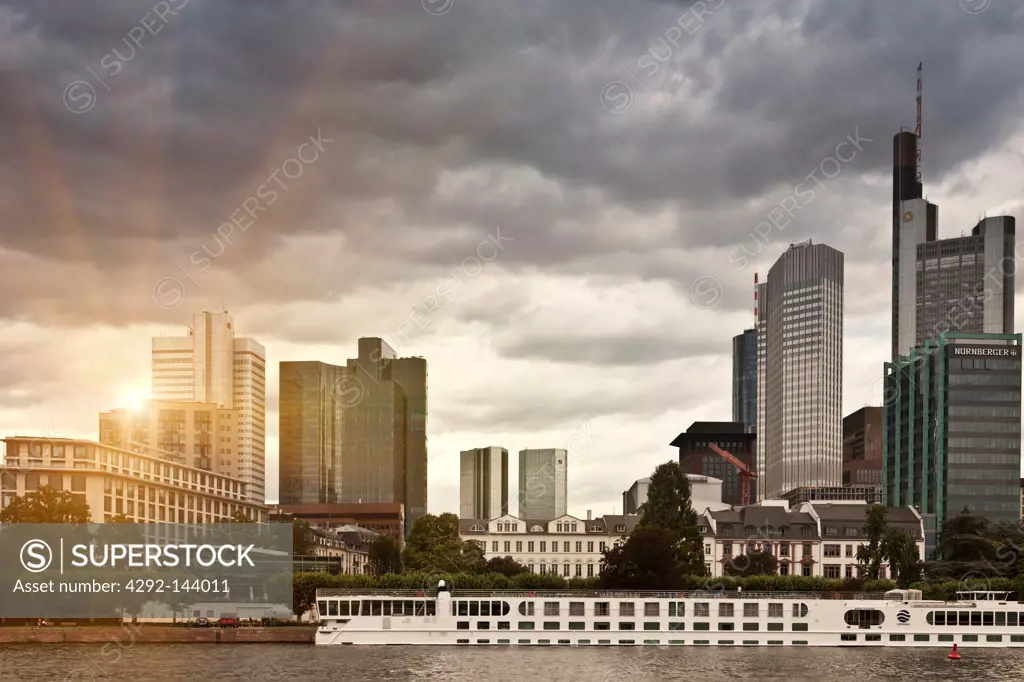 Germany, Frankfurt, downtown buildings and the Main river