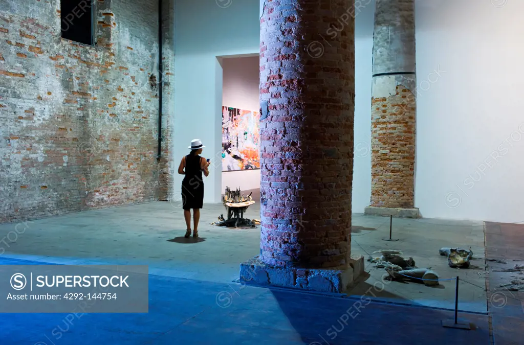 Italy, Venice, Biennale 2011, people in the modern art exhibition in the Arsenale's halls