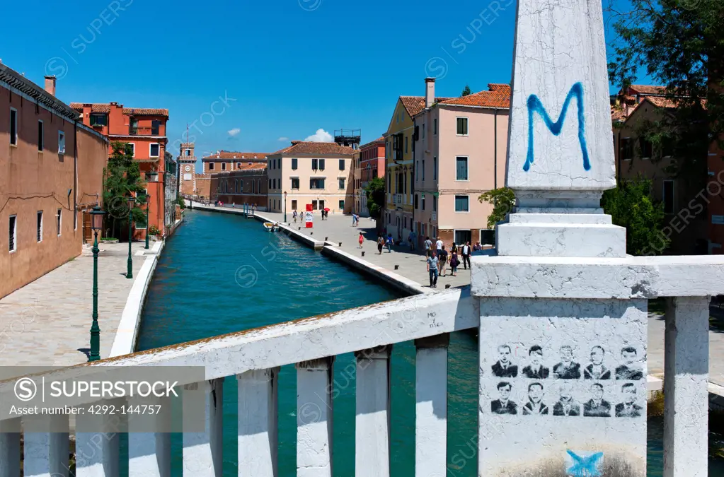 Italy, Venice, foreshortening of the Fondamenta dei Forni