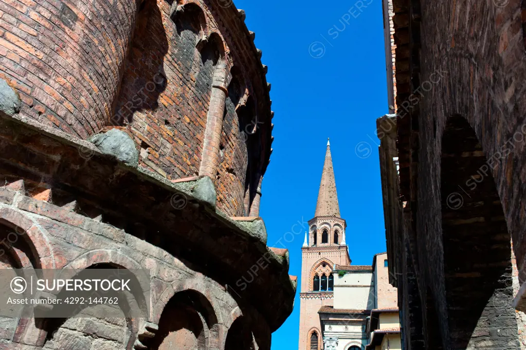 Italy, Mantova, the bell tower of Sant' Andrea basilica seen from Concordia square