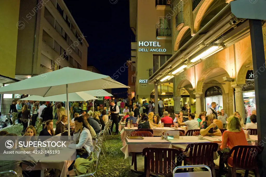 Switzerland, Canton Ticino, Locarno, Piazza Grande, traditional restaurant