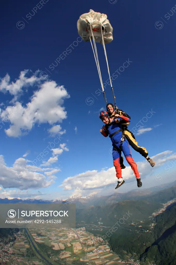Switzerland, Canton Ticino, parachuting