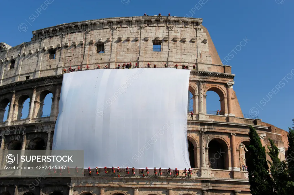 Italy, Lazio, Rome, Coliseum, preparations for celebration on June 2