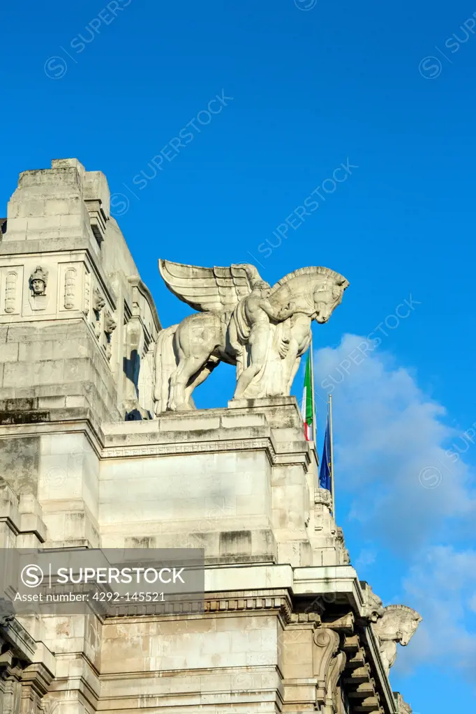 Italy, Lombardy, Milan, the Central Railway Station detail