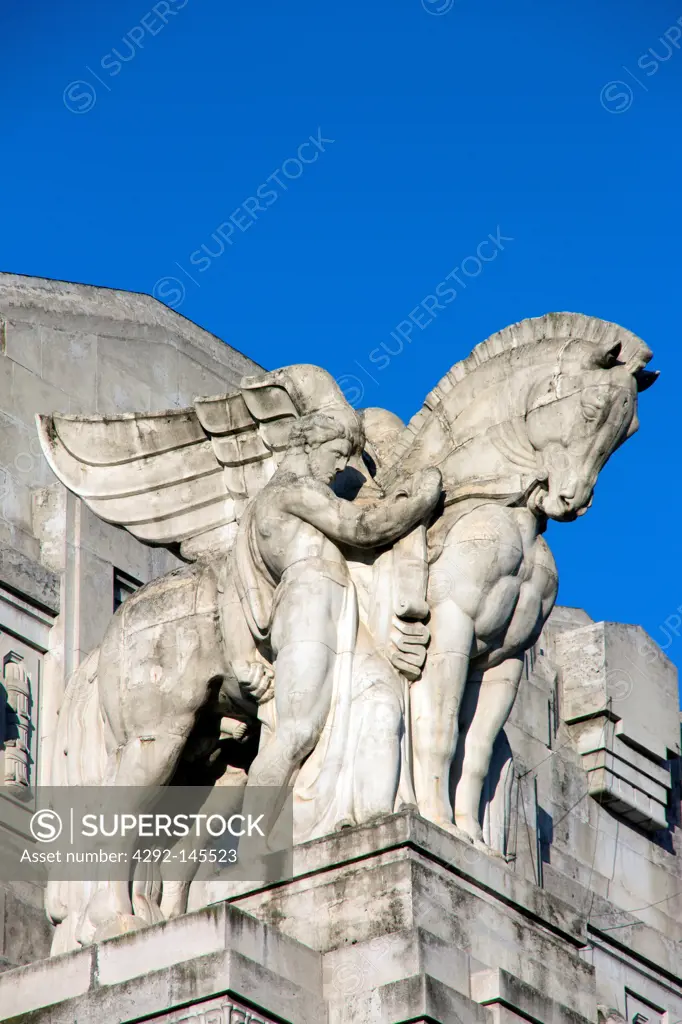 Italy, Lombardy, Milan, the Central Railway Station detail