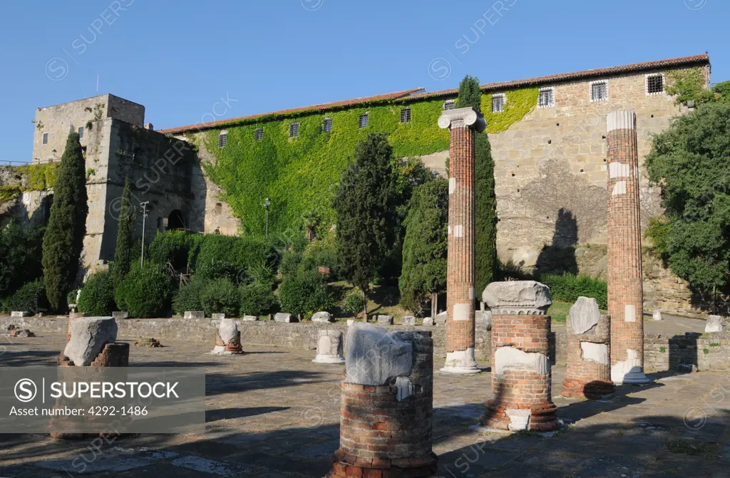 Italy, Friuli Venezia Giulia, Trieste, San Giusto, Columns at the Roman Basilica Ruins