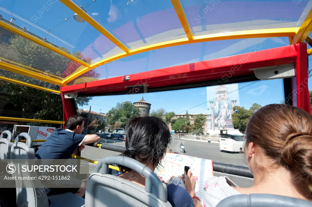 Italy, Lombardy, Milan, city sightseeing bus tour
