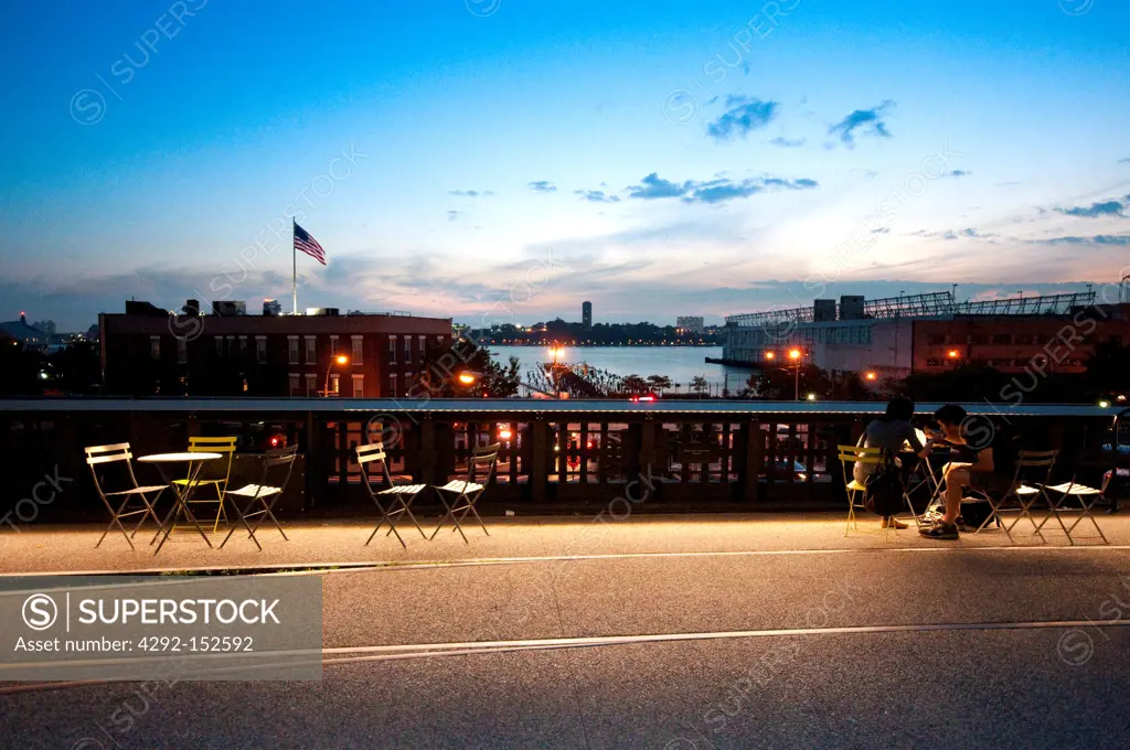 USA,New York, New York City, Manhattan, West Side, Meat Packing District, High Line Elevated Park at Sunset