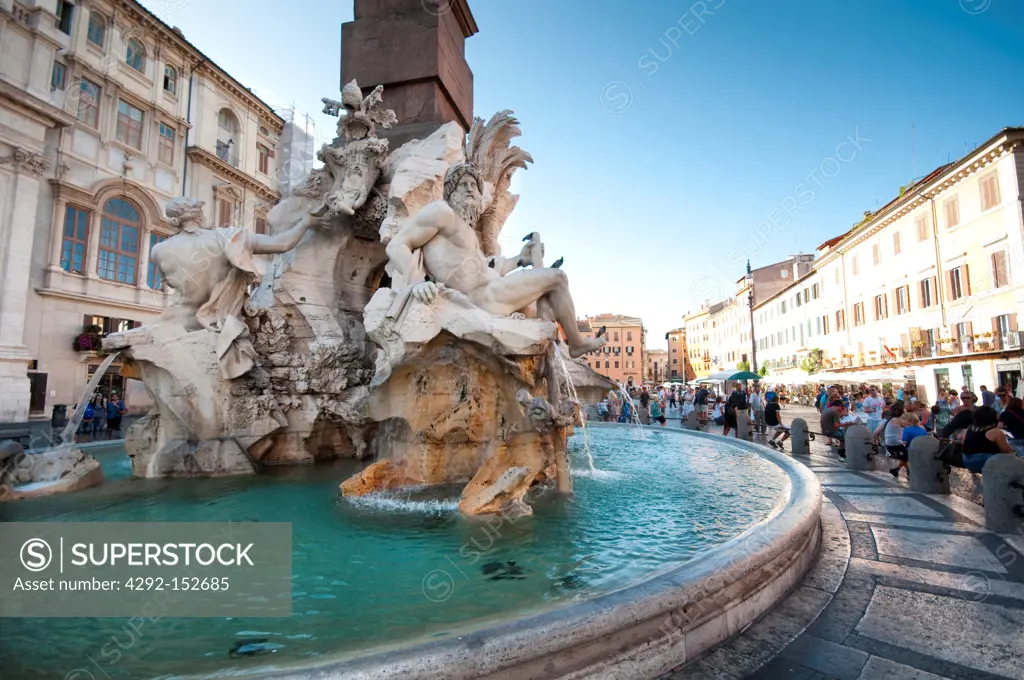 Italy, Lazio, Rome, Piazza Navona, Fountain of the Four Rivers
