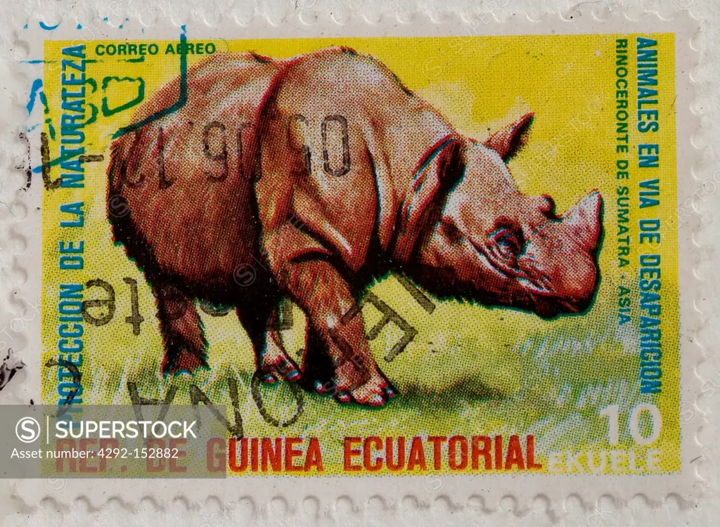 Africa, rhino old stamps