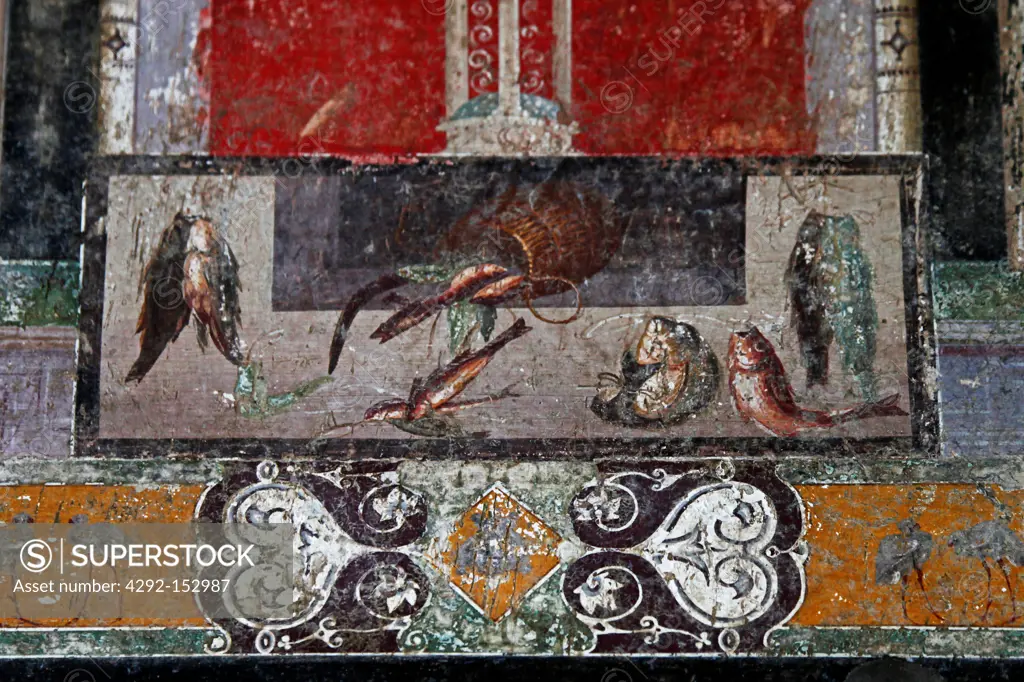 Italy, Campania, Pompei, detail of fresco of Vettii's house