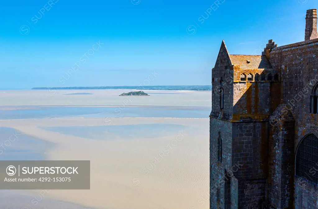France, Normandy, Mont St Michel, the bay seen from the abbey