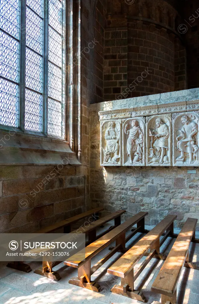 France, Normandy, Mont St Michel, the church of the abbey, detail