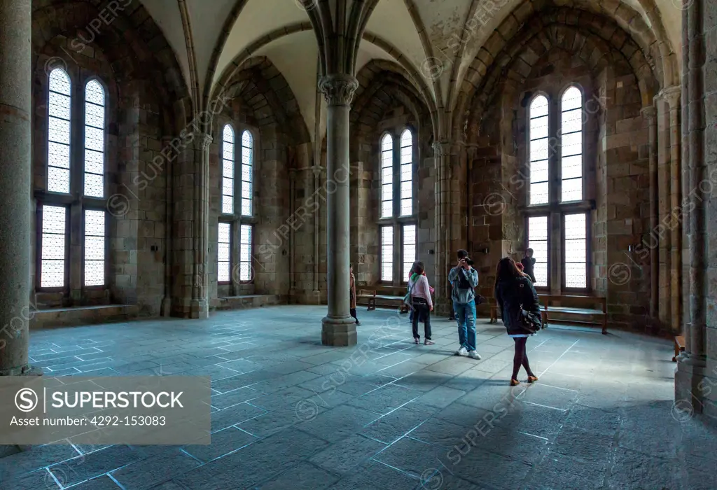 France, Normandy, Mont St Michel, the reception hall of the abbey