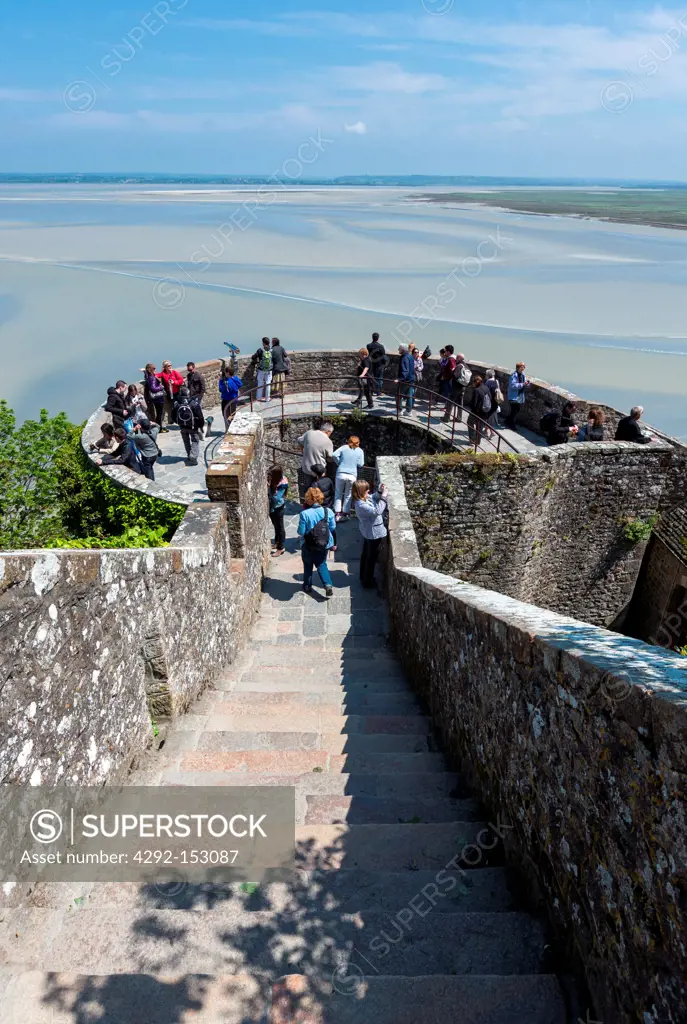 France, Normandy, tourists in the medieval village of Mont St Michel