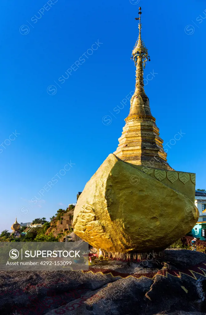 Myanmar, a little golden Stupa on the sacred Buddhist mountain of Kyaikhto
