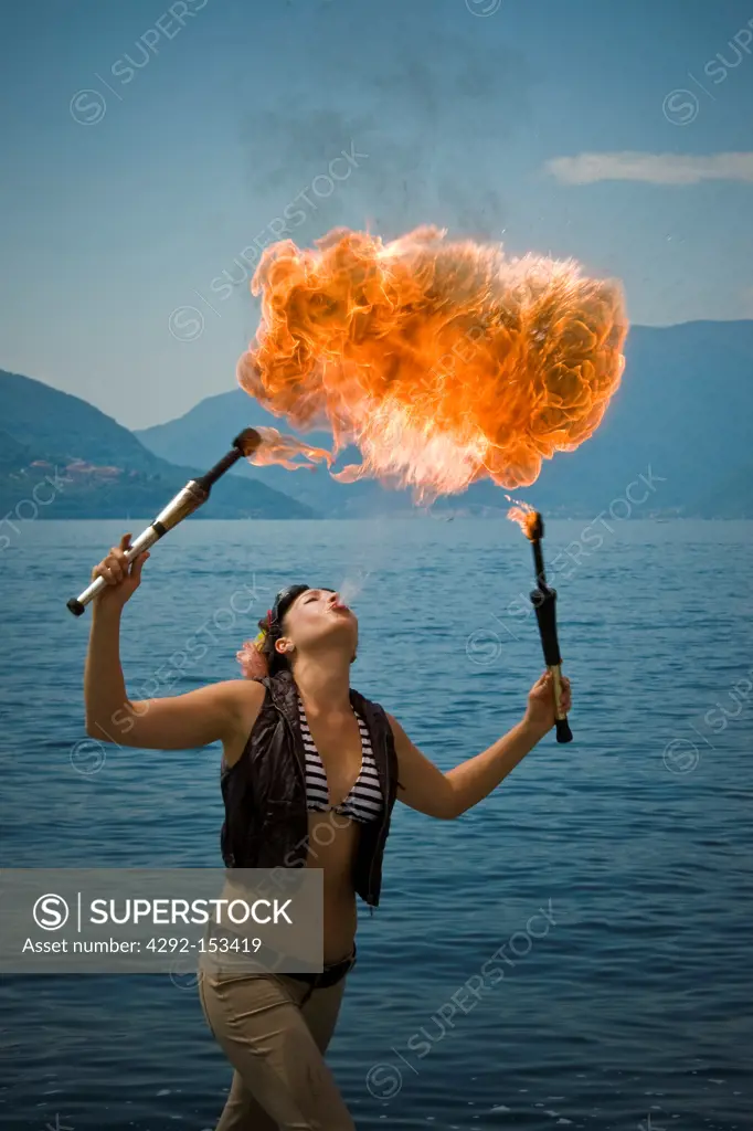Switzerland, Canton Ticino, Ascona, Street performer festival, Fire eater