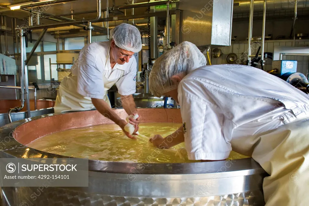 Switzerland, Canton Bern, Affolter Im Emmental, dairy production of Emmental cheese