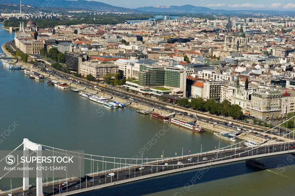 Hungary, Budapest, Danube river, view from Gellert hill