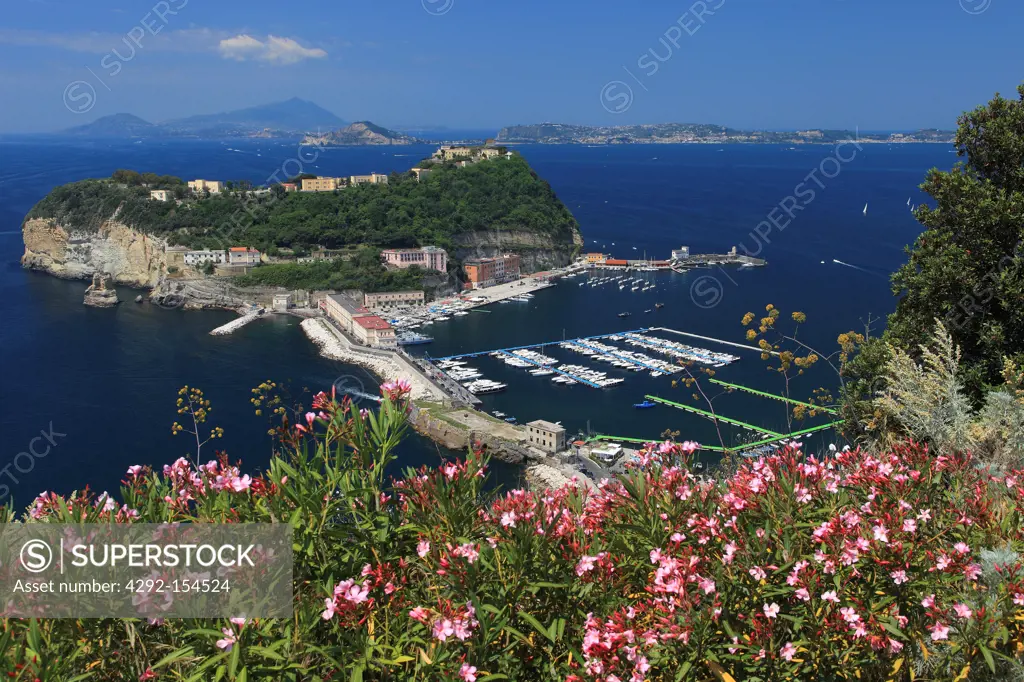 Italy, Campania, Naples, view of Nisida Bay and Campi Flegrei from Virgiliano Park