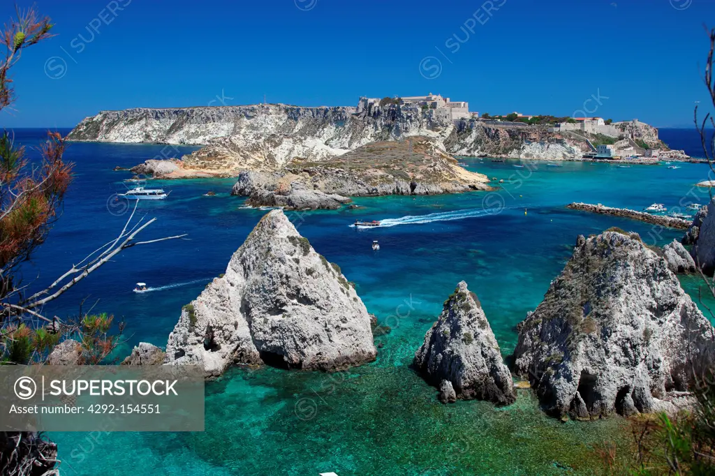 Italy, Apulia, Tremiti Island, view from San Domino Island towards San Nicola