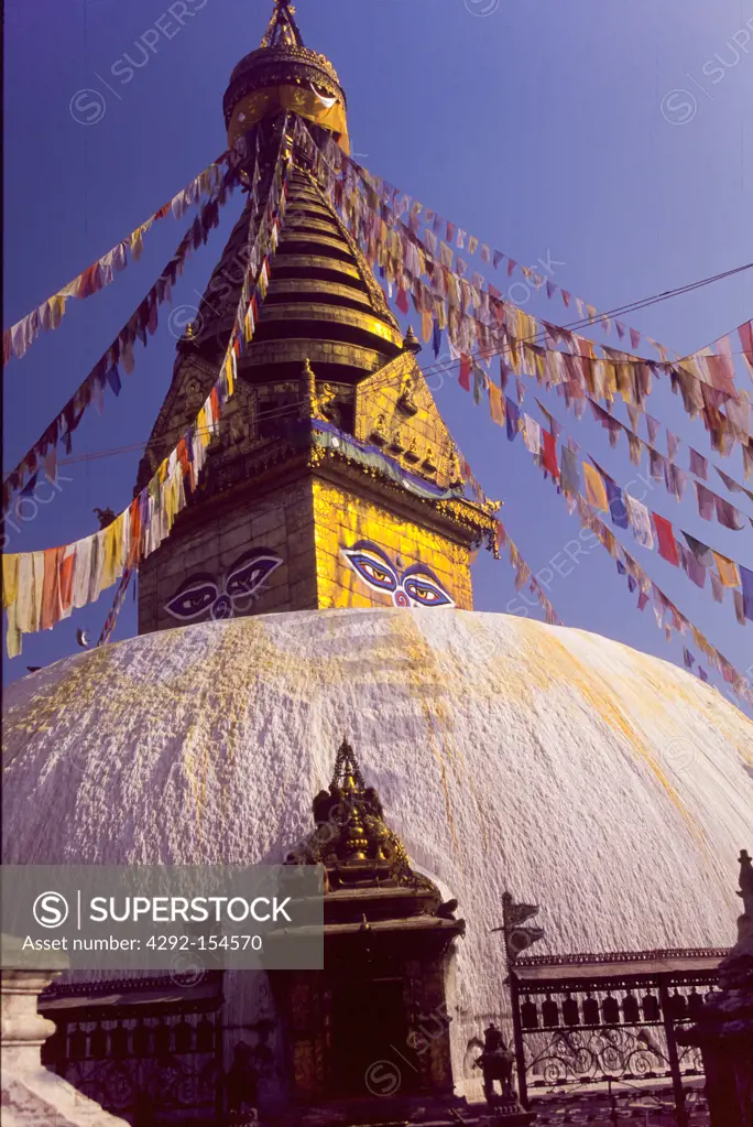 Asia, Nepal, Kathmandu, Boudhanath, the holiest Buddhist sites in Kathmandu (Yambu), Nepal. the stupa's massive mandala makes it one of the largest spherical stupas in Nepal.