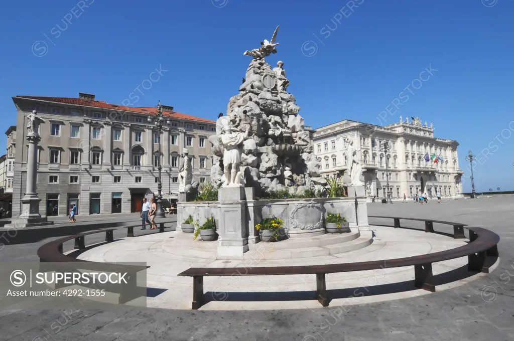 Italy, Friuli Venezia Giulia, Trieste, Unità d'Italia Square, the 4 continents fountain