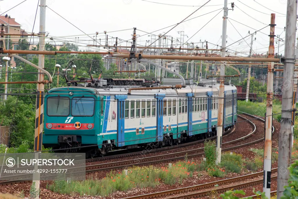 Italy, Milano, regional train near Greco-Pirelli railroads station