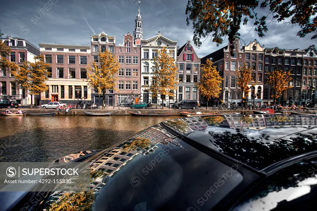 The Netherlands, Amsterdam, canal, buildings and reflection