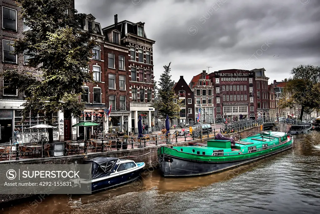 The Netherlands, Amsterdam, Canal, buildings, houseboats